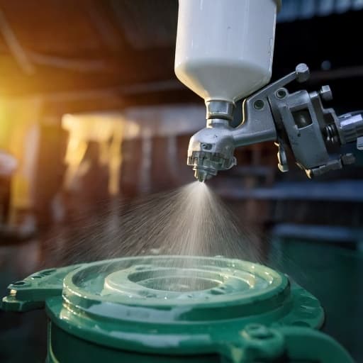 Paint sprayer applying finish to a plastic part during secondary operations