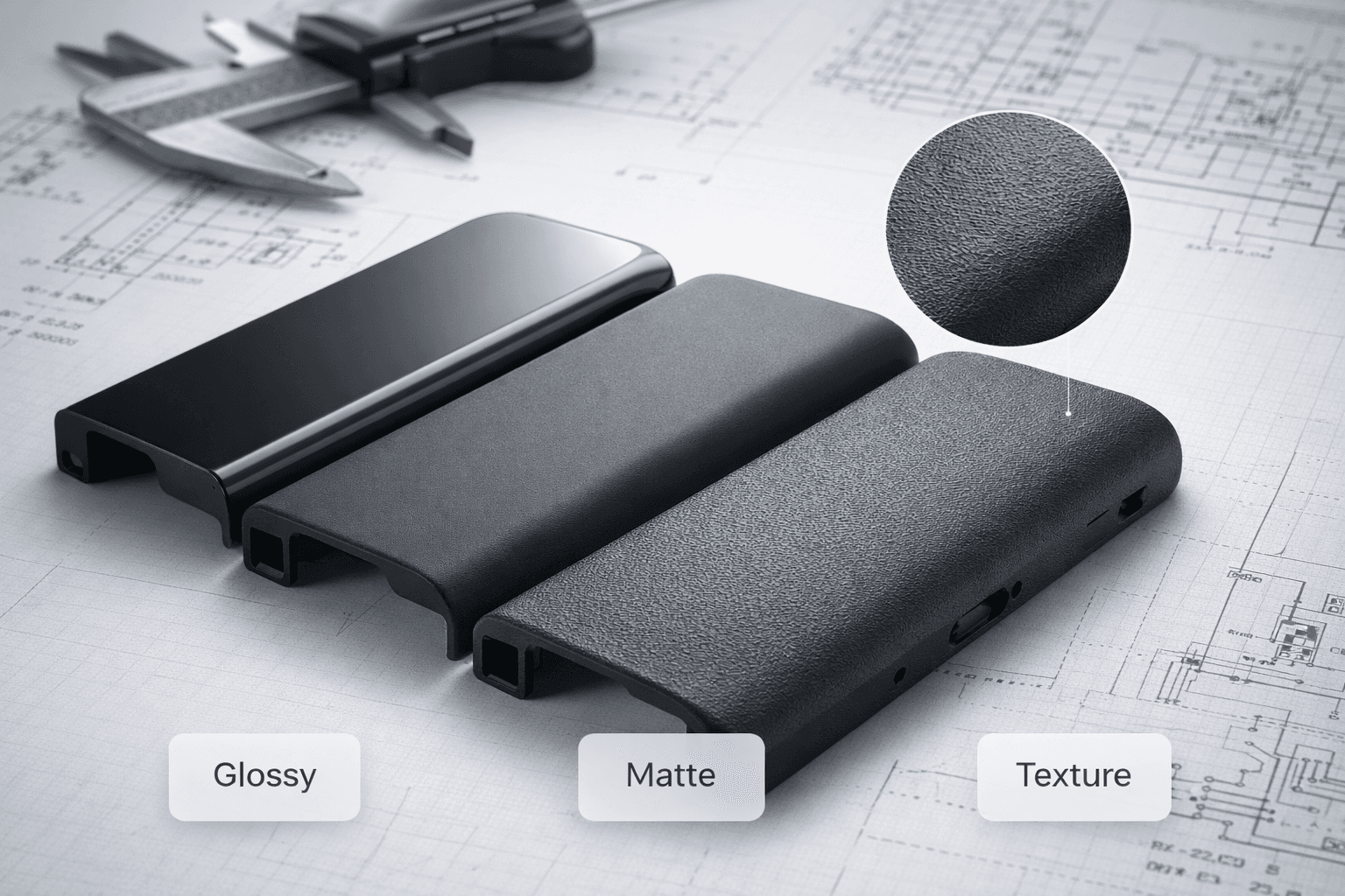 Textured plastic housing surface finish sample
