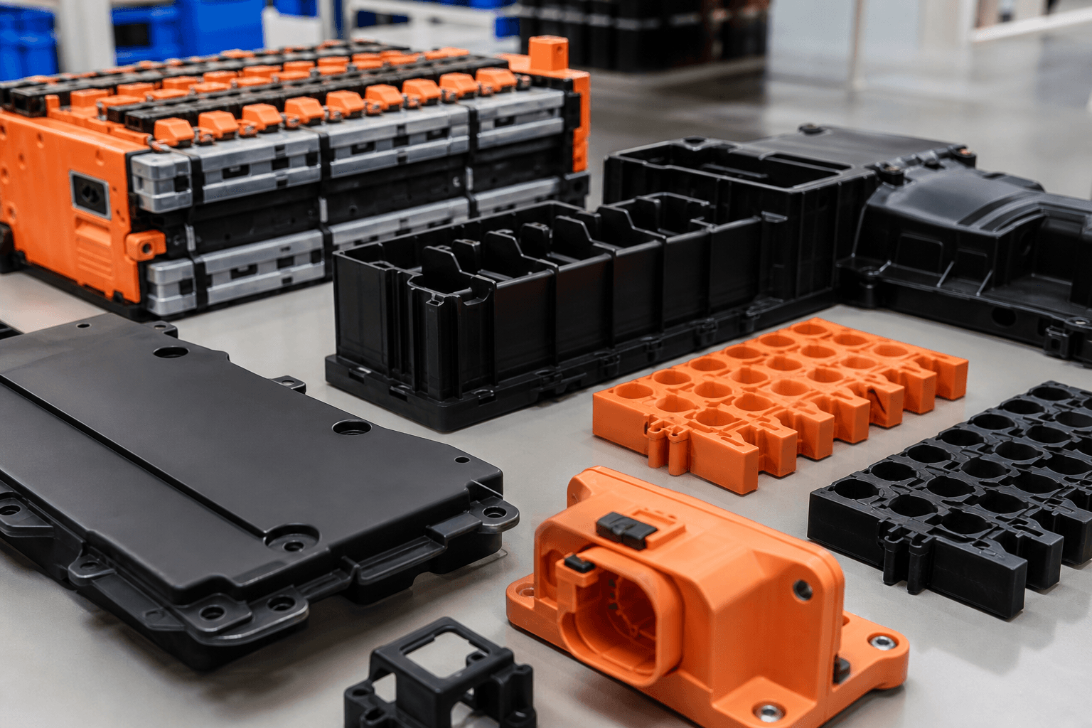 Molded cell holders and battery module housings for energy storage