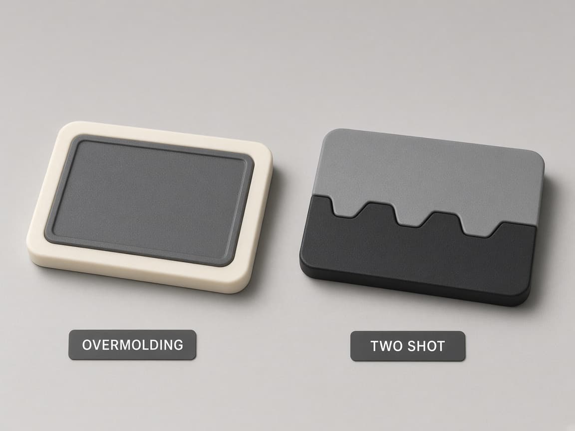Rigid substrate and soft-grip samples for sequential overmold versus two-shot