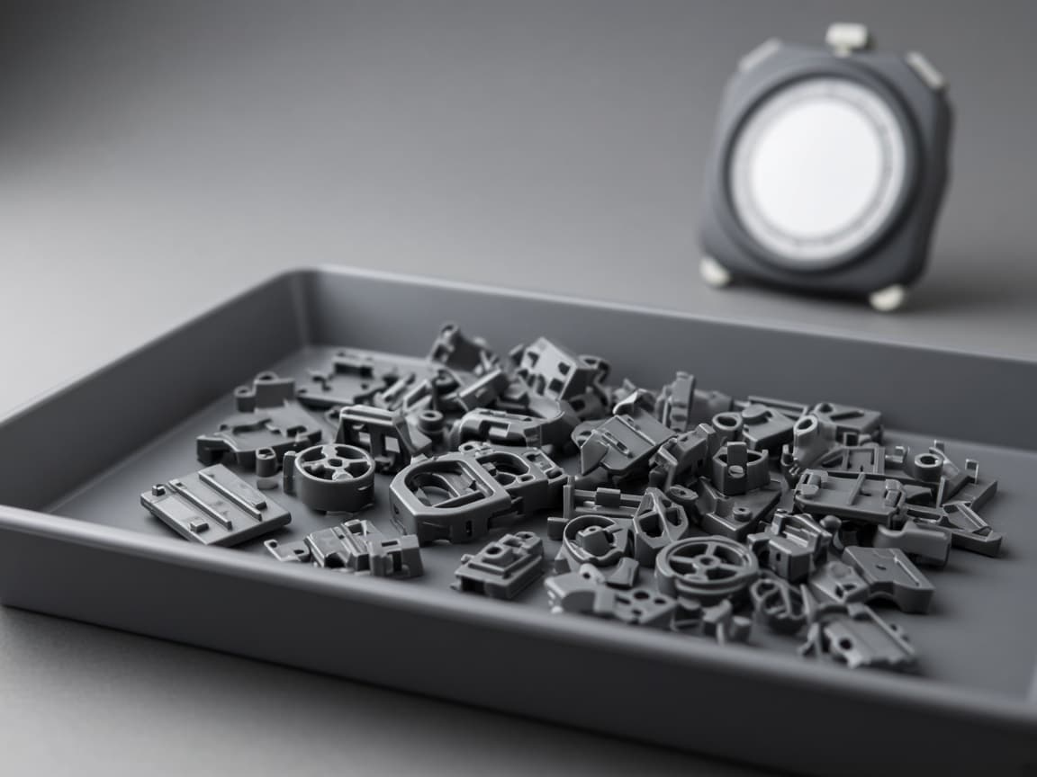 Molded housing illustrating fill, pack, cool, and eject in one injection molding cycle.