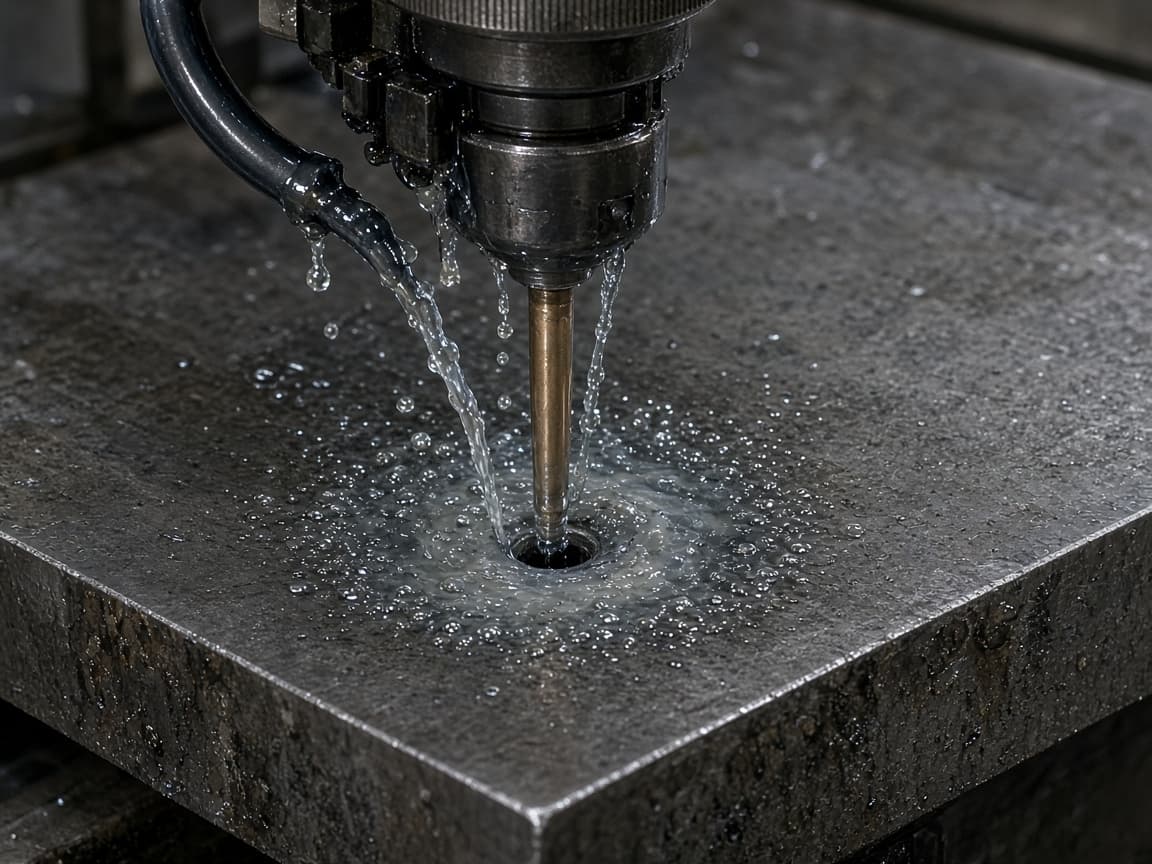 Small hole EDM tubular electrode drilling start hole in mold steel