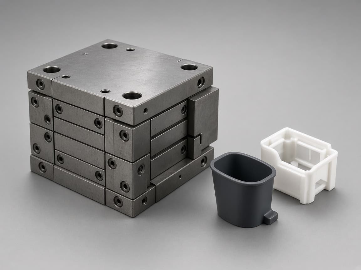 Hardened steel injection mold used as the owned tooling asset on a program