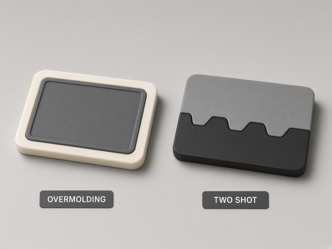 Rigid substrate and soft-grip samples for sequential overmold versus two-shot