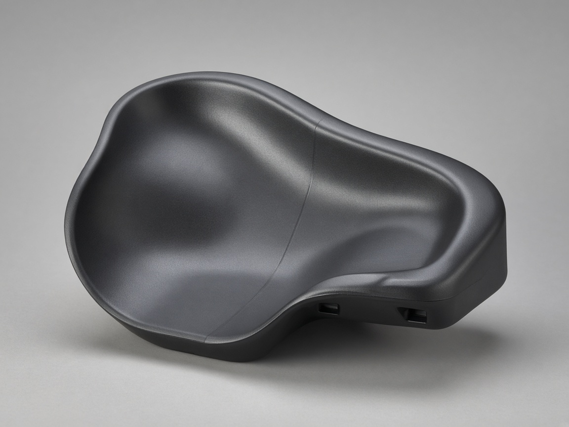 Molded part with a visible knit line where melt fronts meet after splitting around a hole