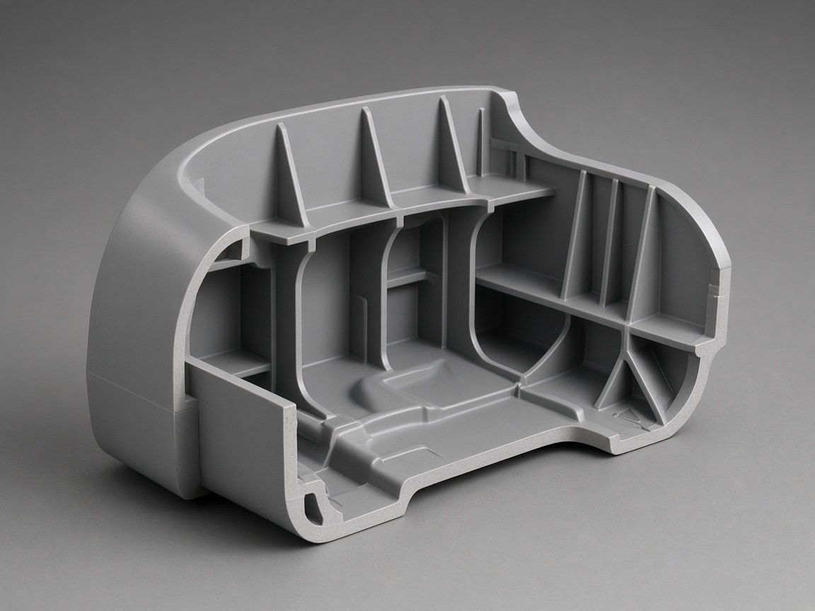 Cored-out molded housing with unused mass removed to even the wall section.