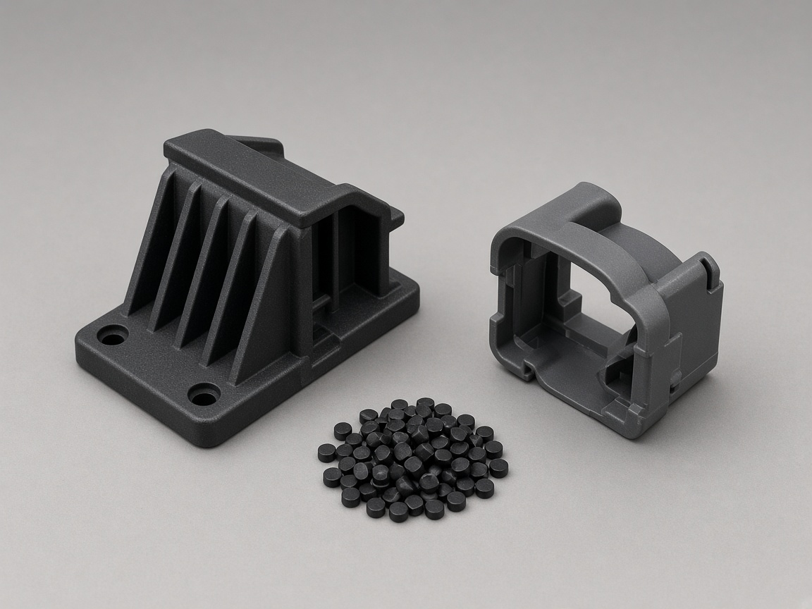 Gray glass-filled nylon housing and ribbed bracket clip for insert molding applications