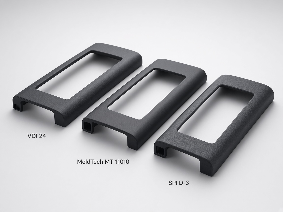 Molded bezels showing MoldTech, VDI, and SPI finish systems on similar housings